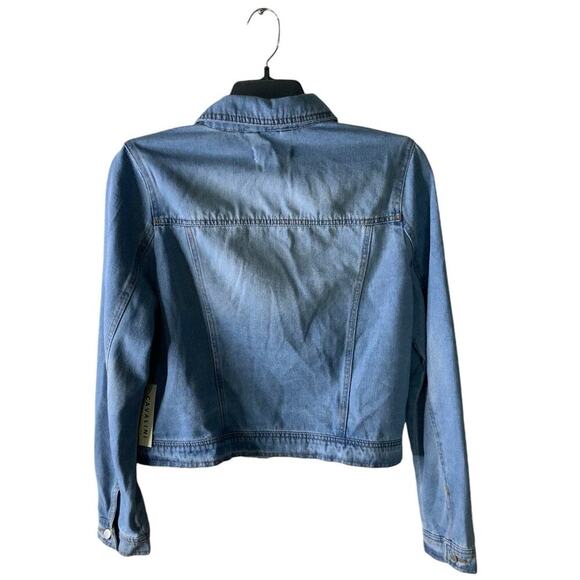 Cavalini Denim Collection Cropped Jean Jacket Womens L Trucker Mid Wash Casual - Picture 2 of 8